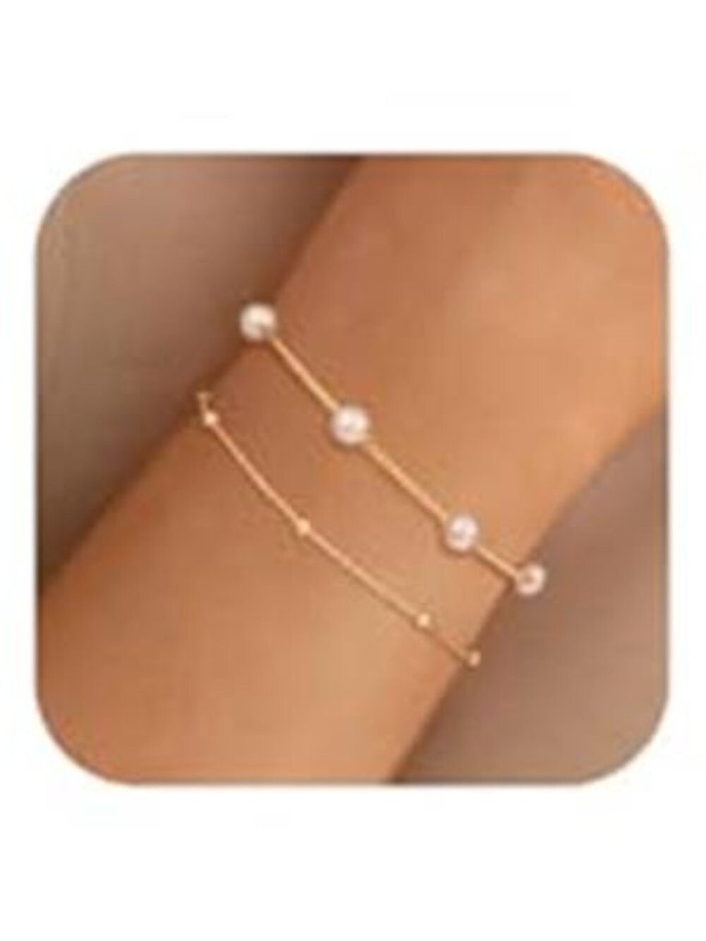Gold Pearl Bracelet Set Dainty Layered Stackable Adjustable Beaded Bracelet